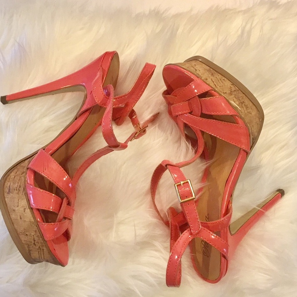 Paprika Peach Patent Open Toe Heels - Picture 1 of 6